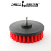 5 inch Diameter Red Stiff Bristled Drill Powered Cleaning Brush with Quarter Inch Quick Change Shaft