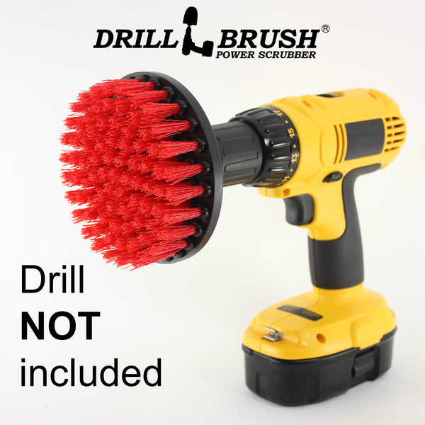 5 inch Diameter Red Stiff Bristled Drill Powered Cleaning Brush with Quarter Inch Quick Change Shaft